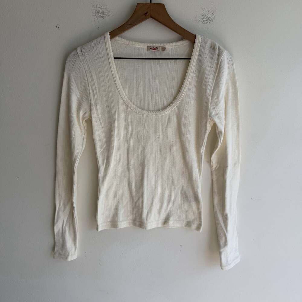 Faherty Women’s Pacific Pointelle Scoop Neck Sweater Top Knit Size M 100% Cotton